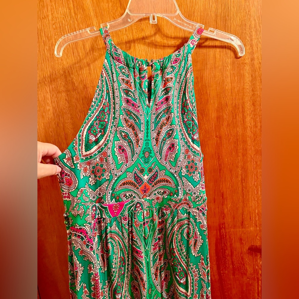 INC 1X Elegant Green And Pink Paisley Beaded Maxi Dress Plus Size - Picture 5 of 6